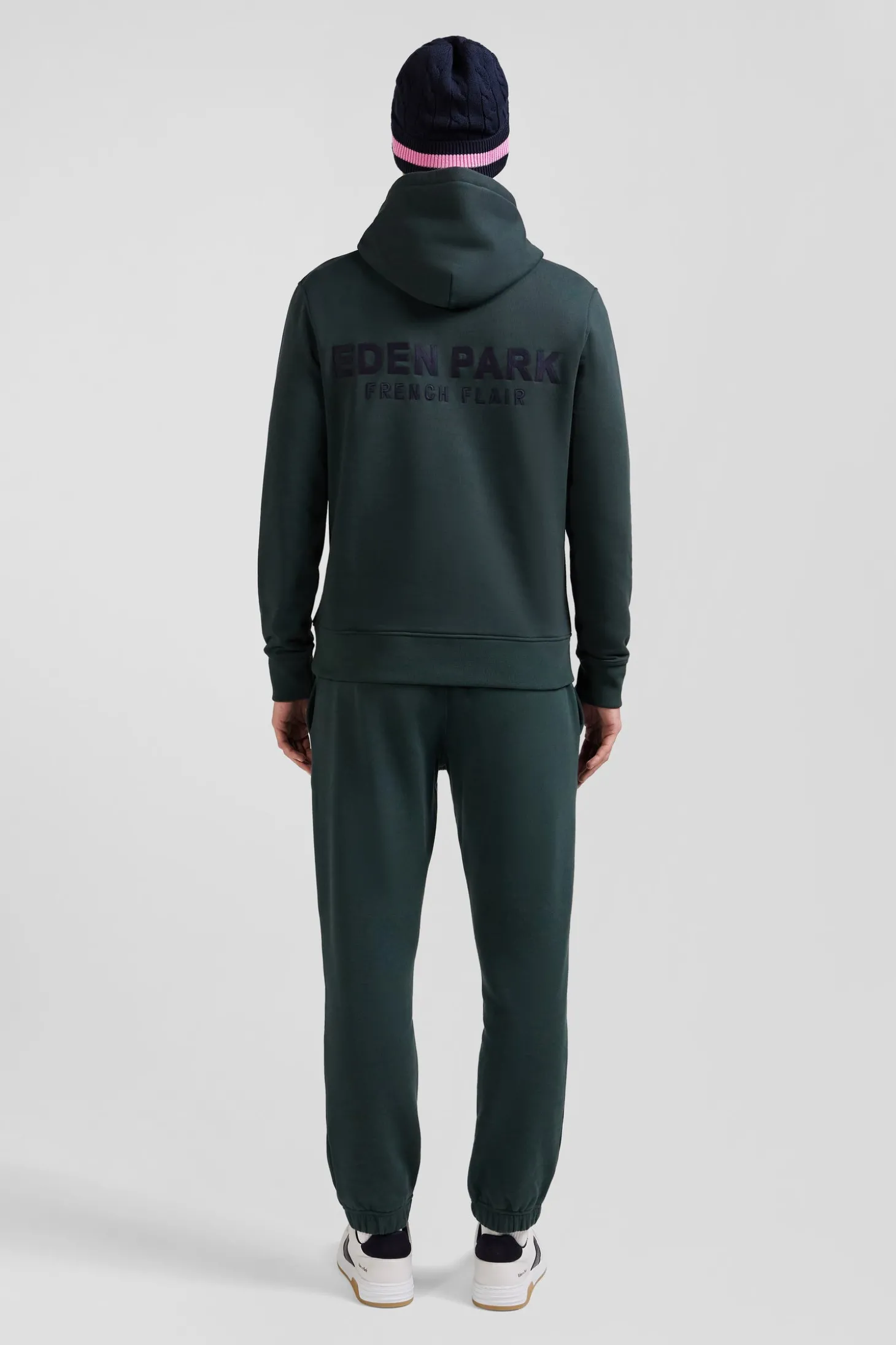 Regular green brushed cotton fleece hoodie with Eden Park embroidery