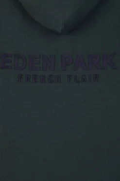 Regular green brushed cotton fleece hoodie with Eden Park embroidery