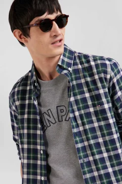 Regular green checked cotton shirt