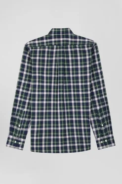 Regular green checked cotton shirt
