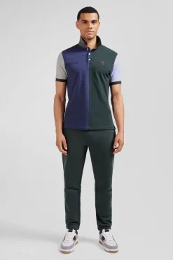 Regular green colorblock short-sleeved cotton piqué polo shirt