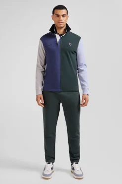 Regular green colorblock long-sleeved cotton rugby shirt