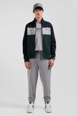 Regular green colorblock zipped cotton blend sweatshirt