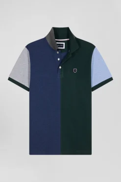 Regular green colorblock short-sleeved cotton piqué polo shirt