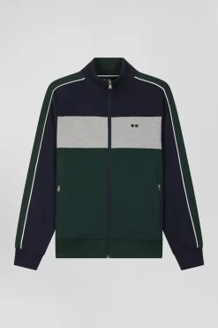 Regular green colorblock zipped cotton blend sweatshirt