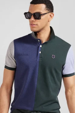 Regular green colorblock short-sleeved cotton piqué polo shirt