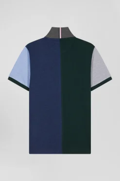 Regular green colorblock short-sleeved cotton piqué polo shirt