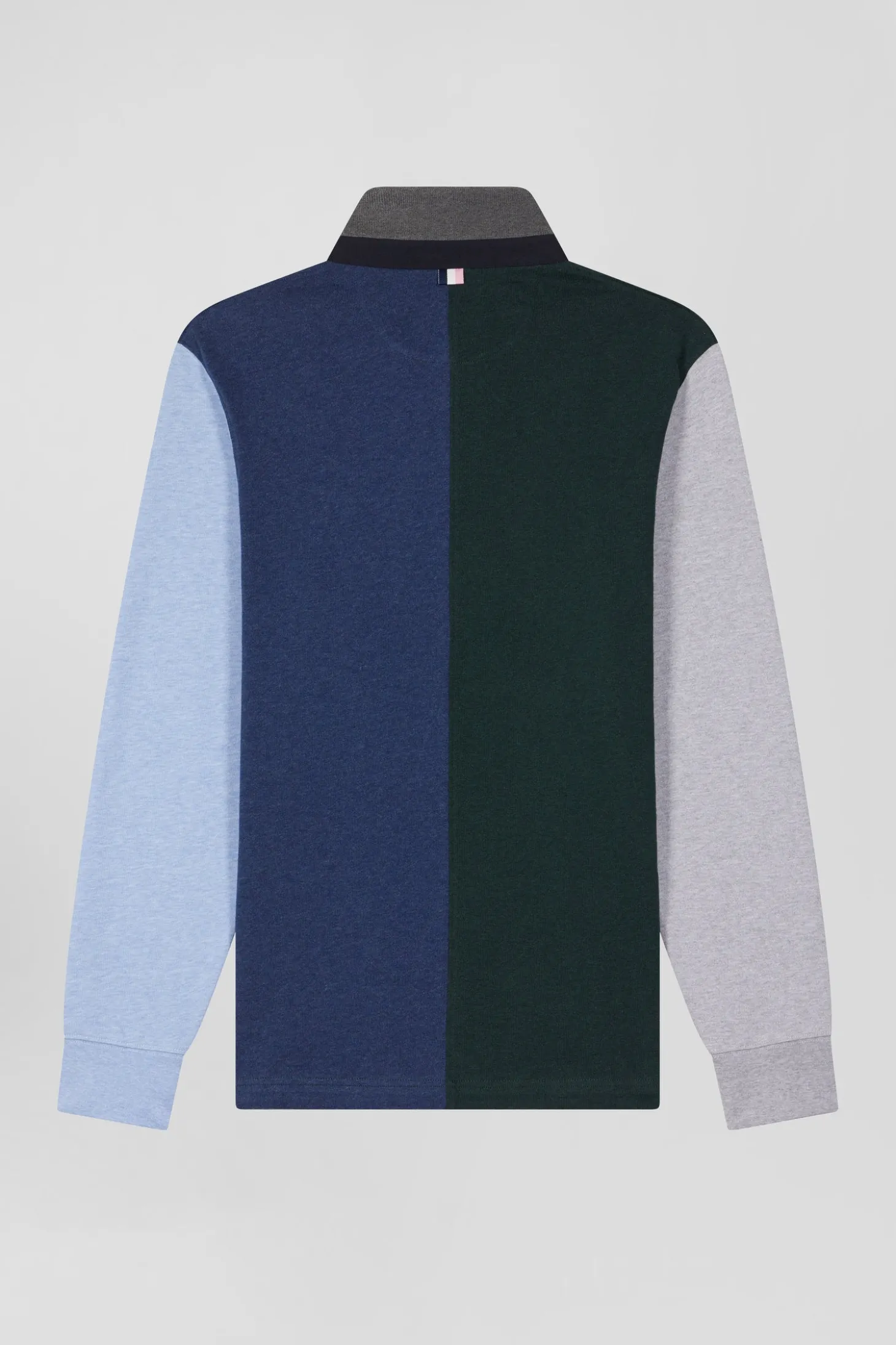 Regular green colorblock long-sleeved cotton rugby shirt