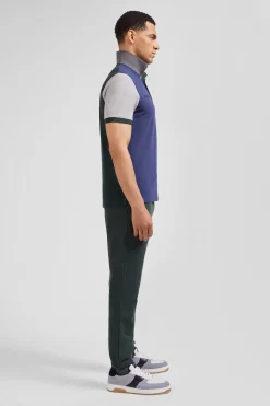 Regular green colorblock short-sleeved cotton piqué polo shirt