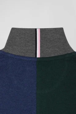 Regular green colorblock short-sleeved cotton piqué polo shirt