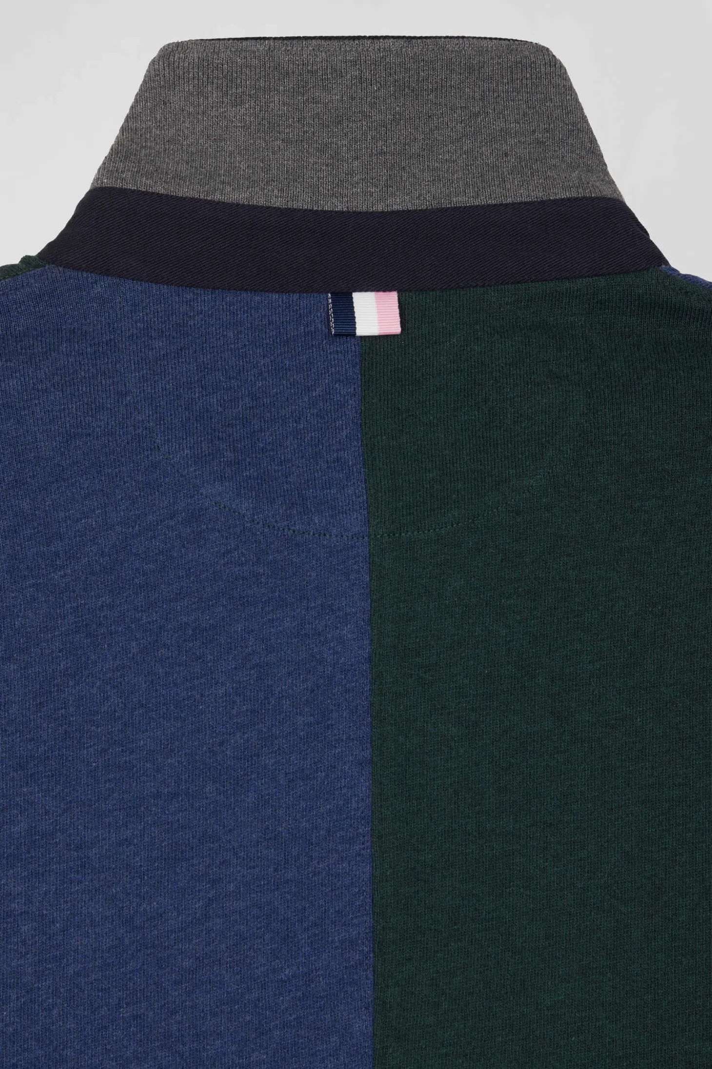 Regular green colorblock long-sleeved cotton rugby shirt