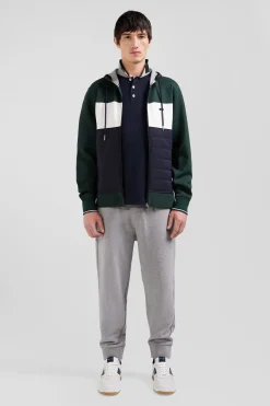 Regular green cotton blend hoodie with padded front