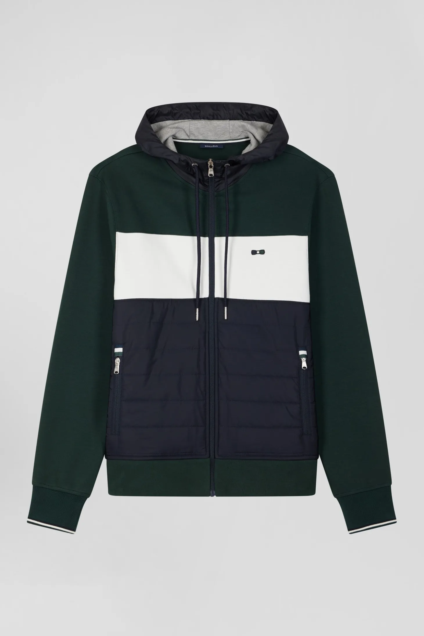 Regular green cotton blend hoodie with padded front