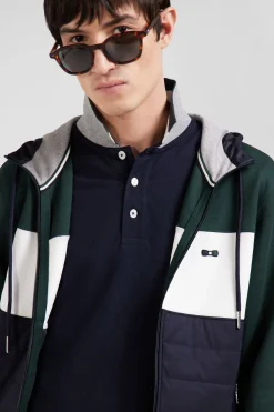 Regular green cotton blend hoodie with padded front