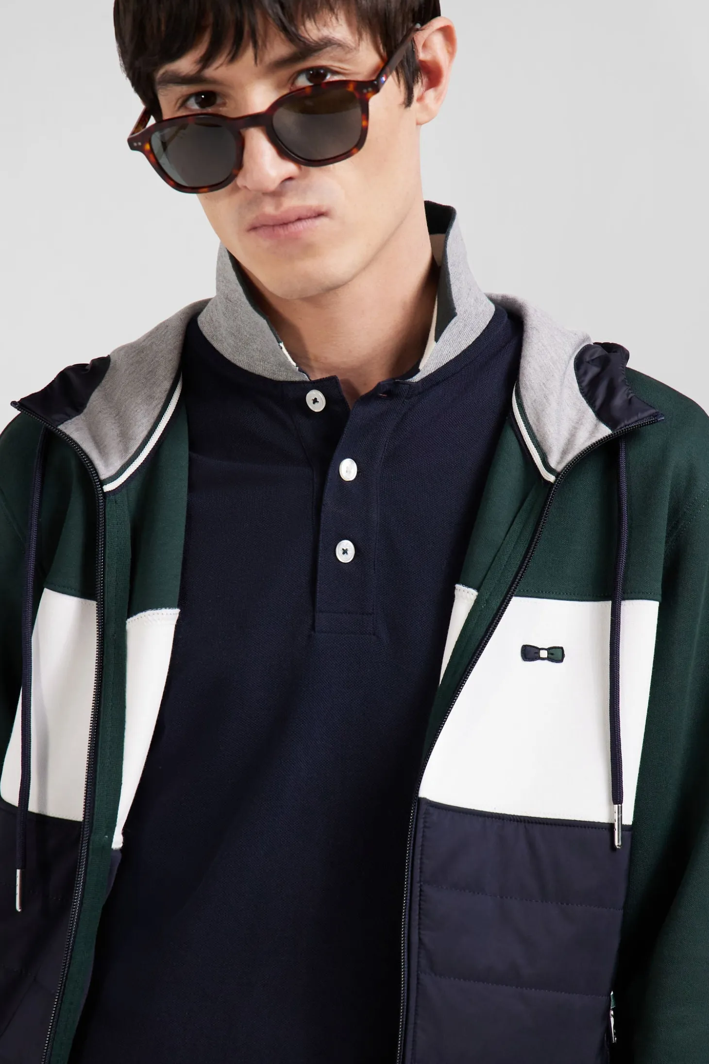 Regular green cotton blend hoodie with padded front