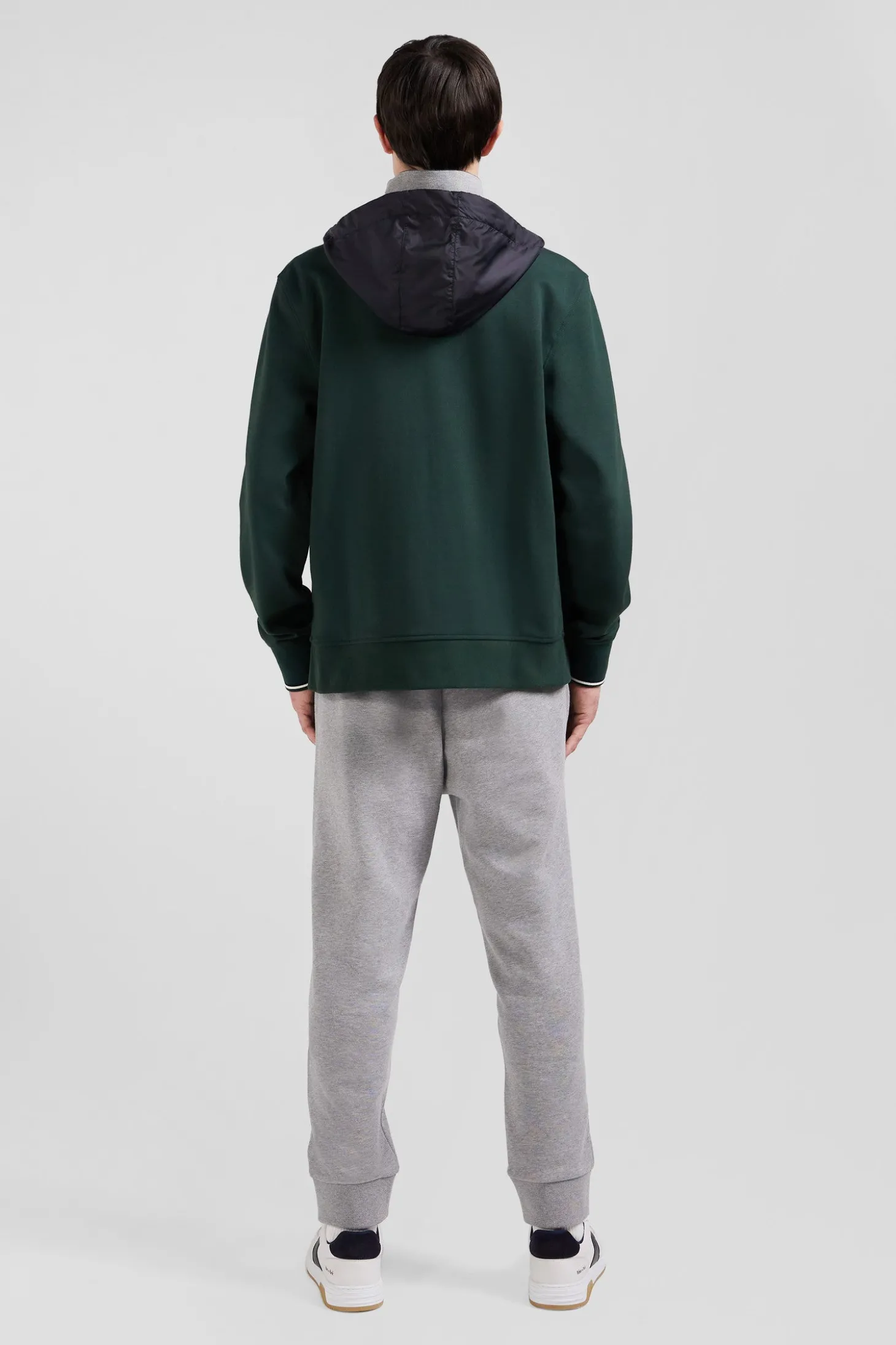 Regular green cotton blend hoodie with padded front