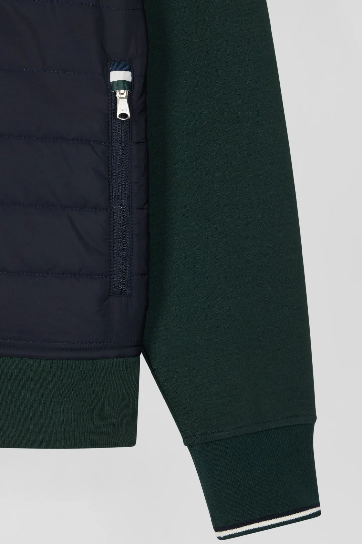 Regular green cotton blend hoodie with padded front