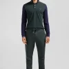 Regular green long-sleeved cotton piqué polo shirt with jacquard collar and rubber badge