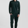 Regular green long-sleeved cotton piqué polo shirt with pink details