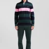 Regular green long-sleeved striped cotton rugby shirt