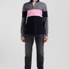 Regular green long-sleeved colourblock cotton rugby shirt with back embroidery