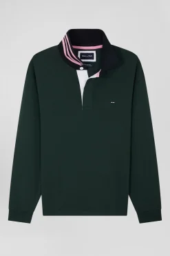 Regular green long-sleeved Pima cotton rugby shirt