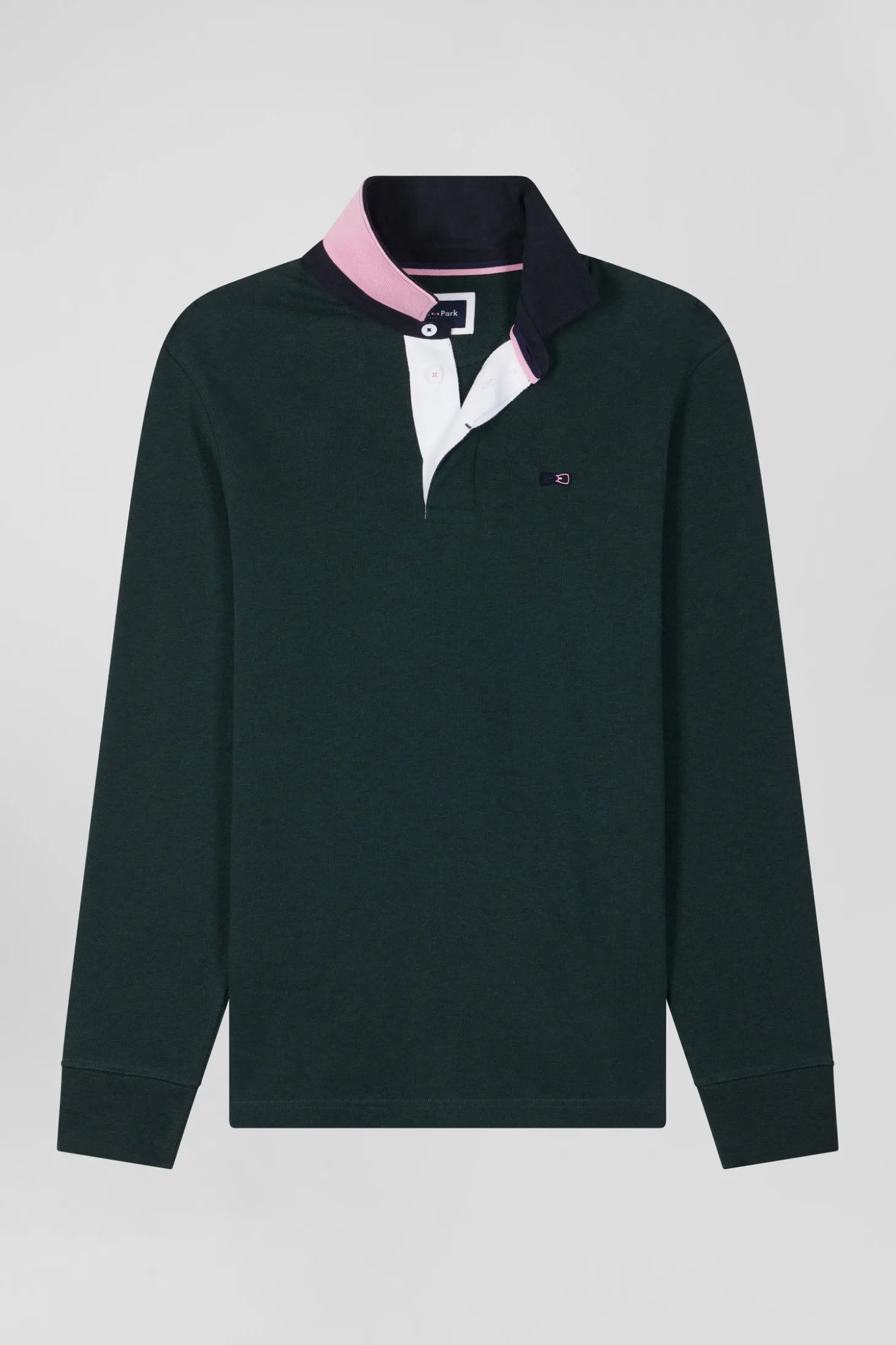 Regular green long-sleeved cotton rugby shirt with bow tie details