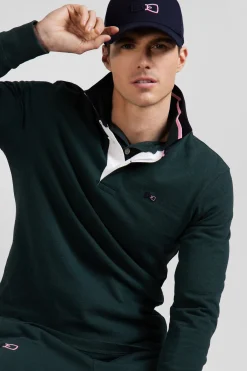 Regular green long-sleeved cotton rugby shirt with bow tie details