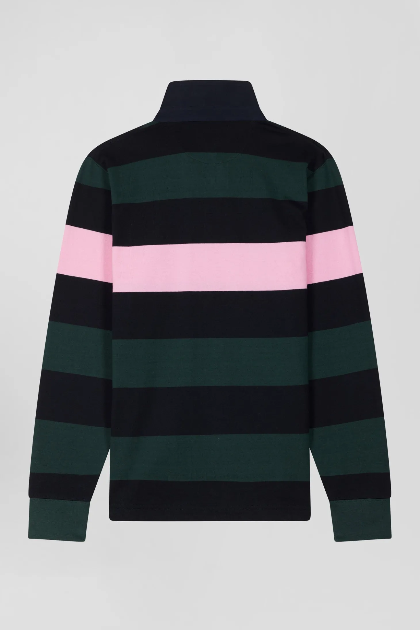Regular green long-sleeved striped cotton rugby shirt
