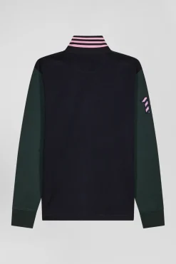 Regular green long-sleeved cotton rugby shirt with sleeve N°10 embroidery