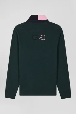 Regular green long-sleeved cotton rugby shirt with bow tie details