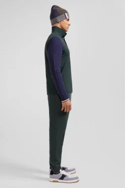 Regular green long-sleeved cotton piqué polo shirt with jacquard collar and rubber badge