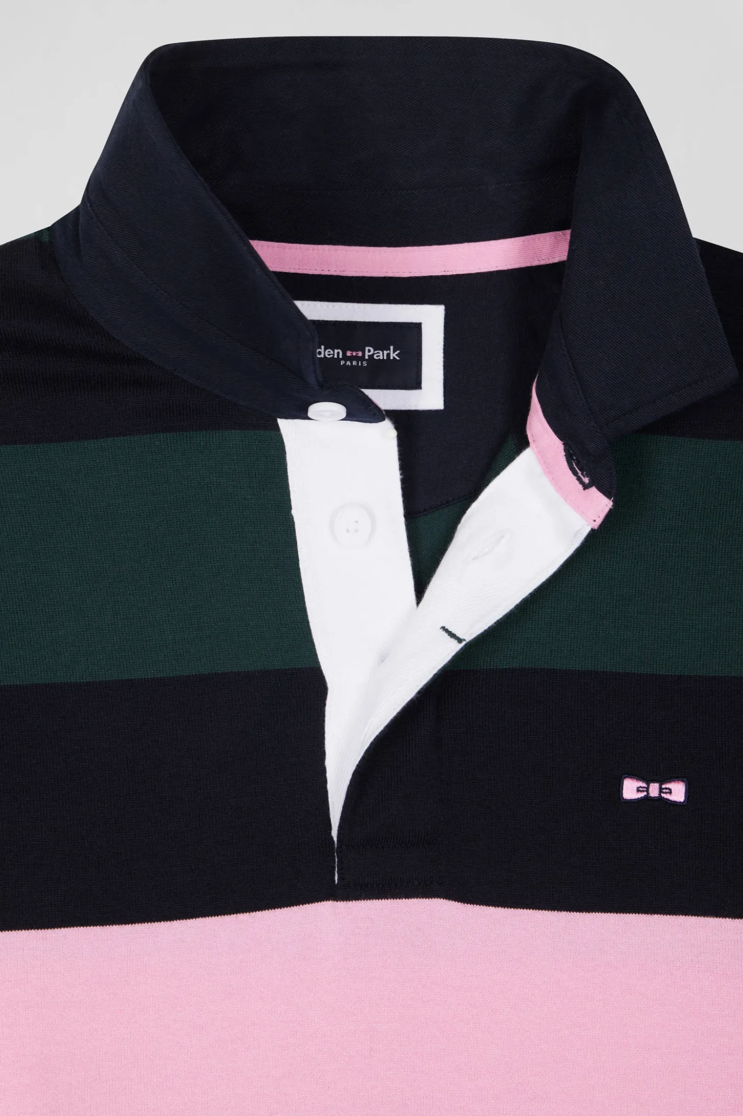 Regular green long-sleeved striped cotton rugby shirt