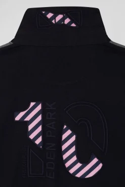Regular green long-sleeved colourblock cotton rugby shirt with back embroidery