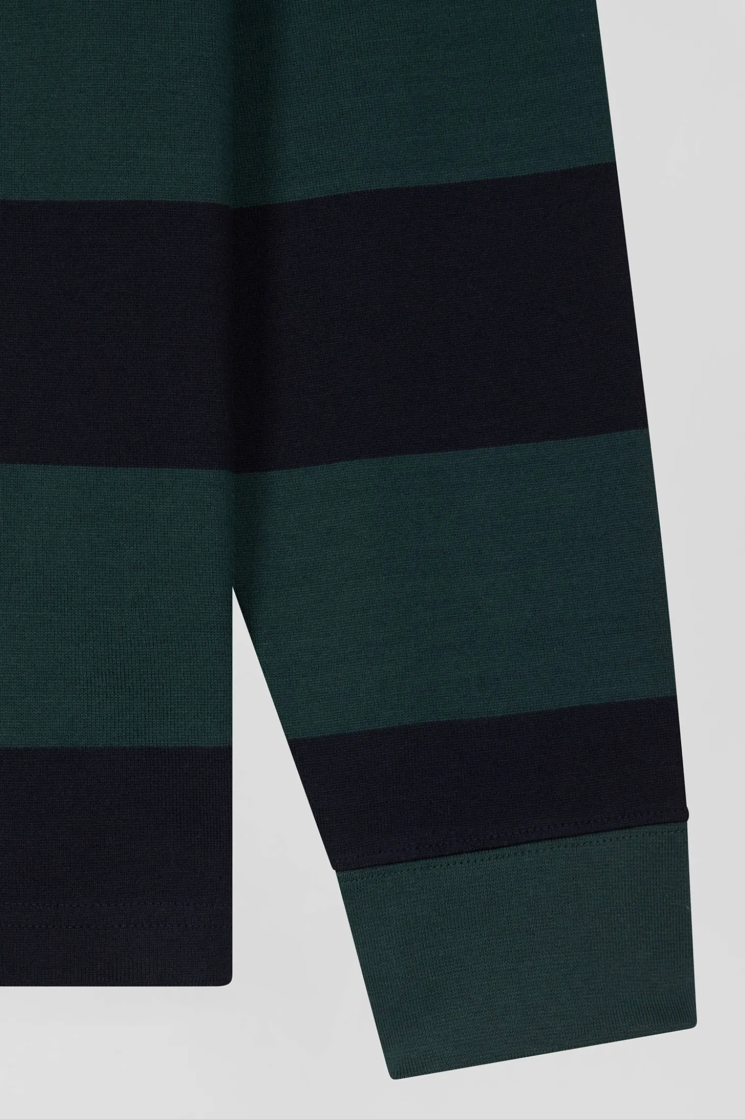 Regular green long-sleeved striped cotton rugby shirt
