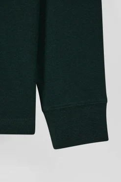Regular green long-sleeved cotton piqué polo shirt with pink details