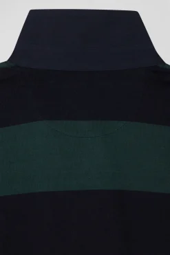 Regular green long-sleeved striped cotton rugby shirt