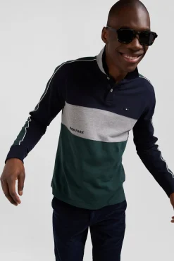 Regular green mottled short-sleeved cotton piqué polo shirt