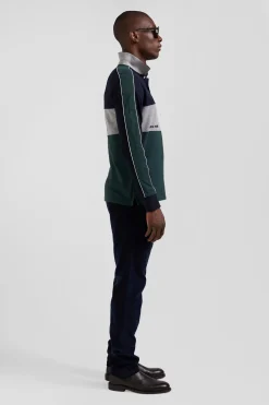 Regular green mottled short-sleeved cotton piqué polo shirt