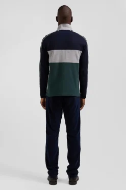 Regular green mottled short-sleeved cotton piqué polo shirt