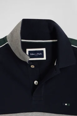 Regular green mottled short-sleeved cotton piqué polo shirt