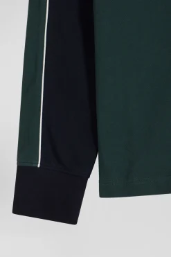 Regular green mottled short-sleeved cotton piqué polo shirt