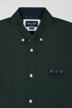 Regular green oxford cotton shirt with striped bow tie detail