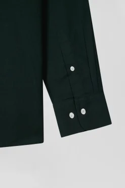 Regular green oxford cotton shirt with striped bow tie detail