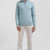 Regular green semi-zipped wool and cotton jumper