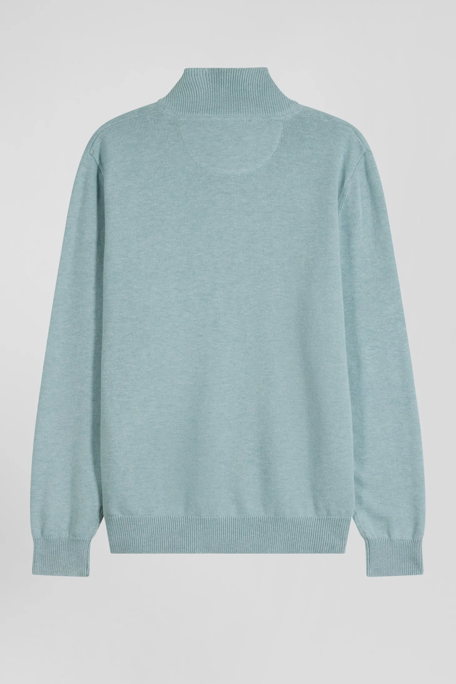 Regular green semi-zipped wool and cotton jumper