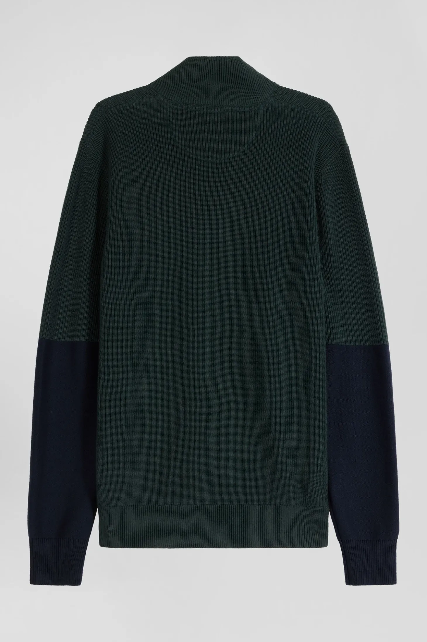 Regular green semi-zipped cotton jumper with knit patterns