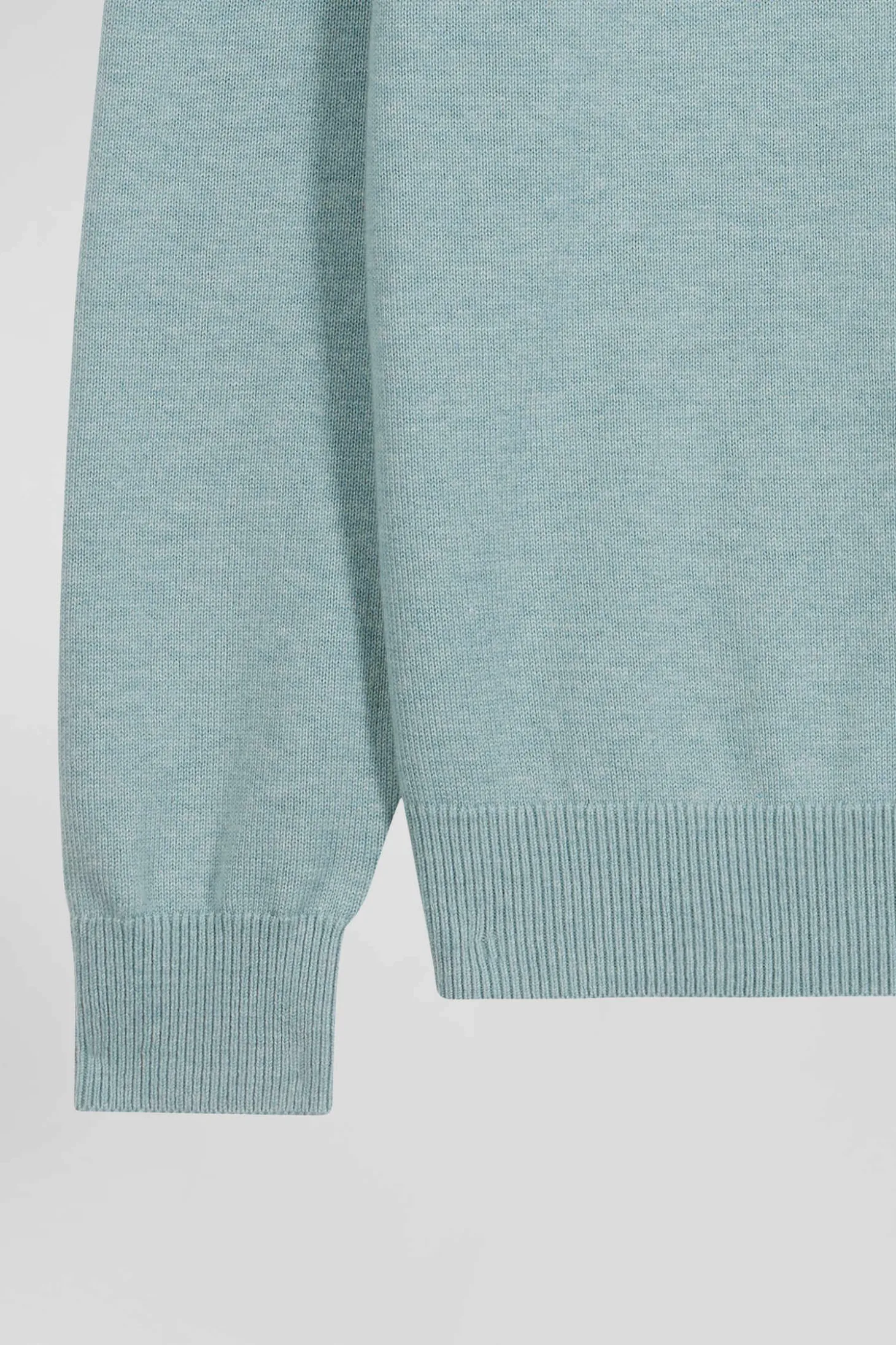 Regular green semi-zipped wool and cotton jumper