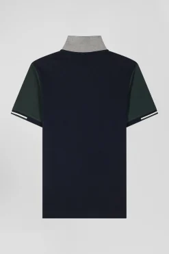 Regular green short-sleeved cotton piqué polo shirt with Eden Park jacquard collar