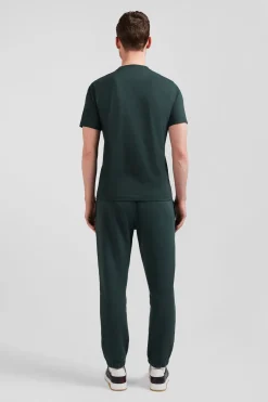 Regular green short-sleeved cotton T-shirt with tie patchwork emblem